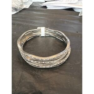 Torrid Silver Tone Crystal Interlocking Bangle Cuff Bracelet Set 11613155 NEW
